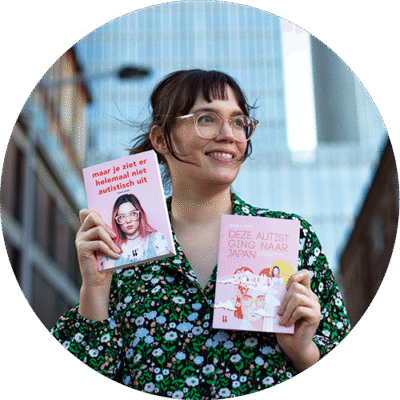 Author Bianca Toeps with her autism books